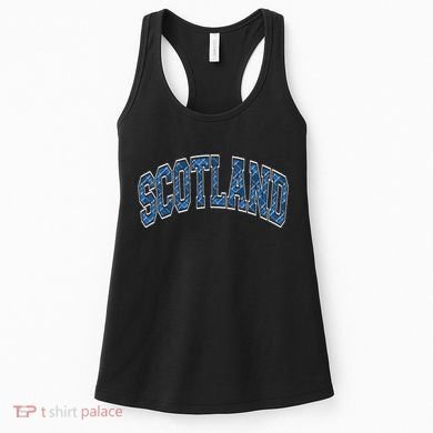Scotland Arched Style Text Blue Plaid Pattern Women's Tank Top
