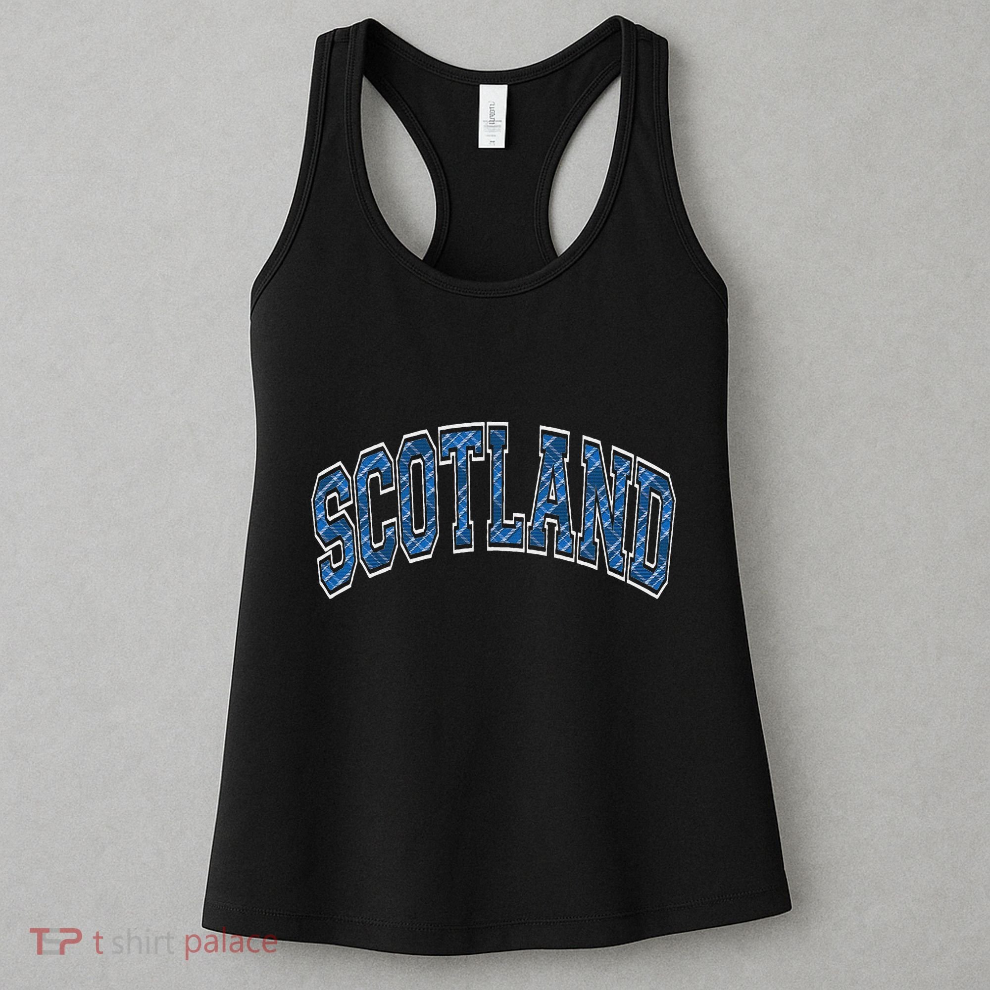 Scotland Arched Style Text Blue Plaid Pattern Women's Tank Top