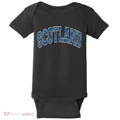 Scotland Arched Style Text Blue Plaid Pattern Baby Bodysuit