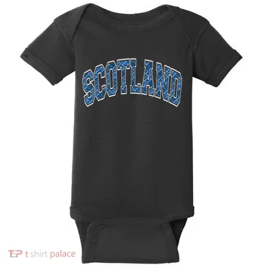 Scotland Arched Style Text Blue Plaid Pattern Baby Bodysuit