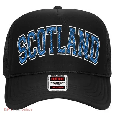 Scotland Arched Style Text Blue Plaid Pattern Hat