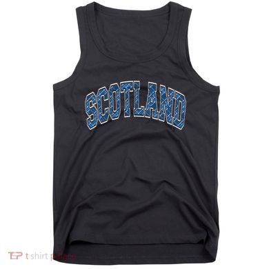 Scotland Arched Style Text Blue Plaid Pattern Tank Top