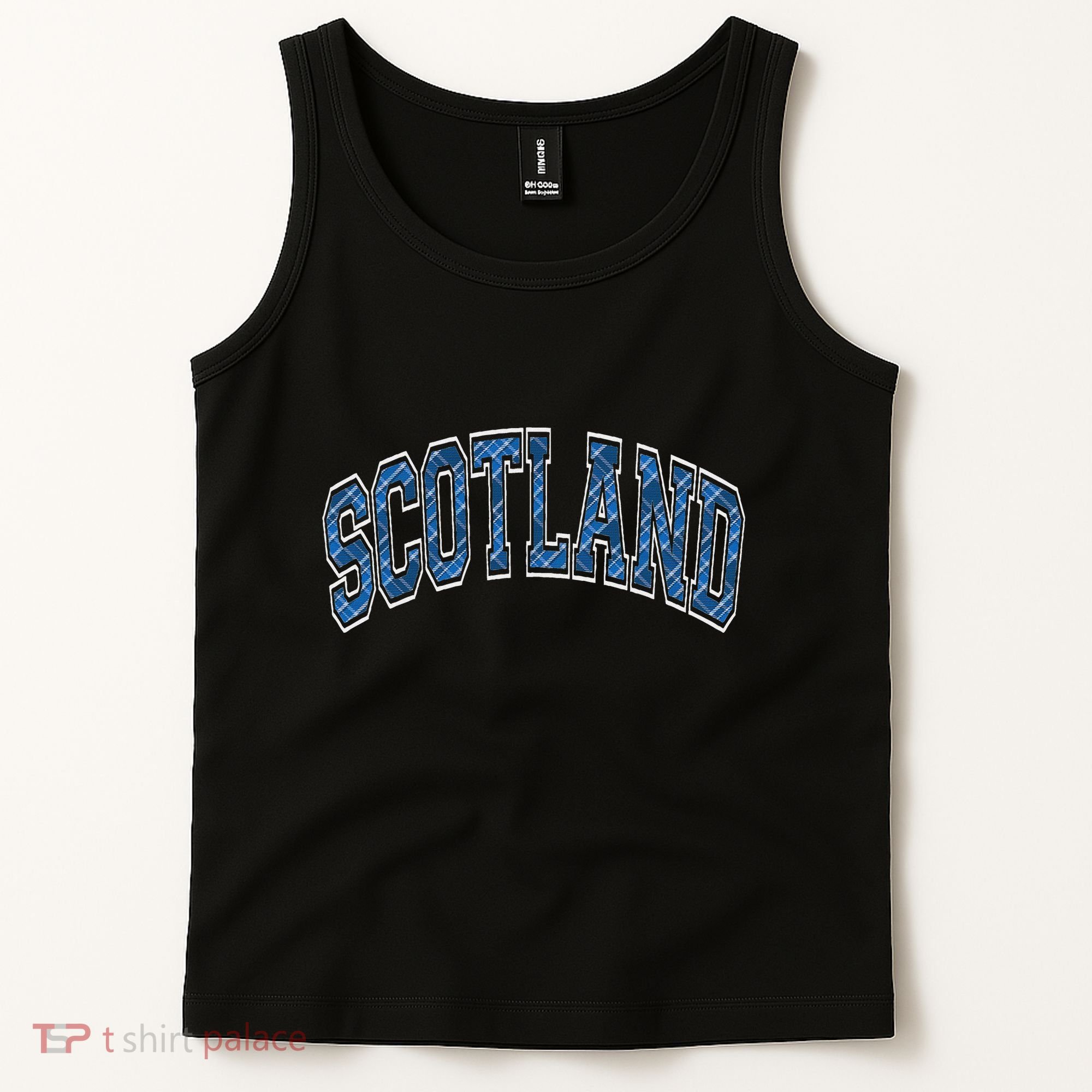 Scotland Arched Style Text Blue Plaid Pattern Tank Top