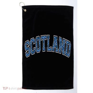 Scotland Arched Style Text Blue Plaid Pattern Golf Towel