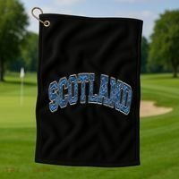 Scotland Arched Style Text Blue Plaid Pattern Golf Towel thumb 1