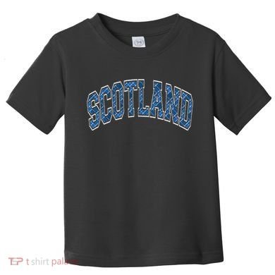 Scotland Arched Style Text Blue Plaid Pattern Toddler T-Shirt