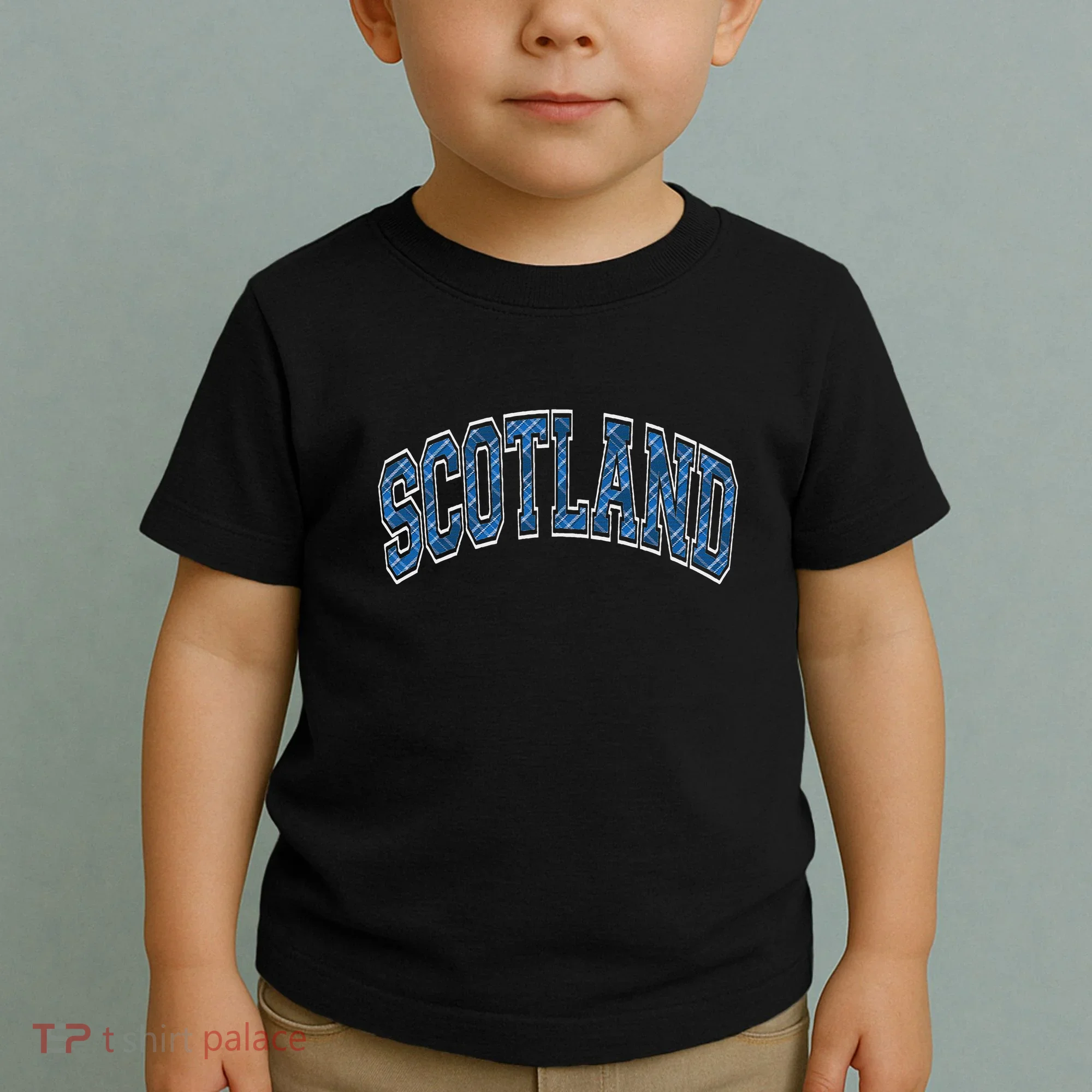 Scotland Arched Style Text Blue Plaid Pattern Toddler T-Shirt