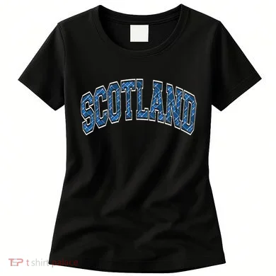 Scotland Arched Style Text Blue Plaid Pattern Women's T-Shirt