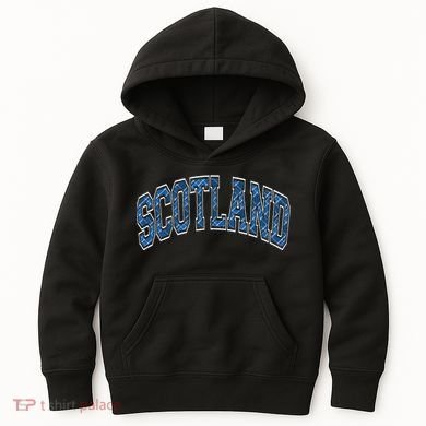 Scotland Arched Style Text Blue Plaid Pattern Kids Hoodie