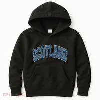 Scotland Arched Style Text Blue Plaid Pattern Kids Hoodie thumb 0