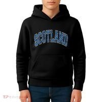Scotland Arched Style Text Blue Plaid Pattern Kids Hoodie thumb 4