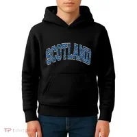 Scotland Arched Style Text Blue Plaid Pattern Kids Hoodie thumb 4