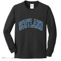 Scotland Arched Style Text Blue Plaid Pattern Kids Long Sleeve Shirt thumb 0