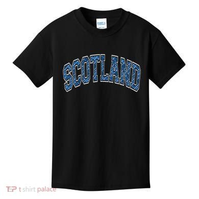 Scotland Arched Style Text Blue Plaid Pattern Kids T-Shirt