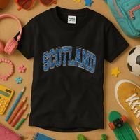 Scotland Arched Style Text Blue Plaid Pattern Kids T-Shirt thumb 3