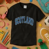Scotland Arched Style Text Blue Plaid Pattern Kids T-Shirt thumb 3