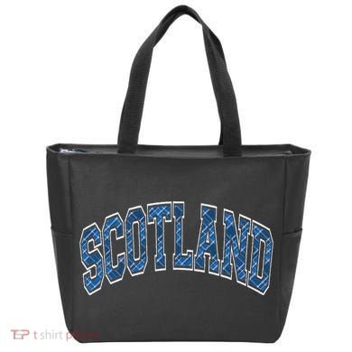 Scotland Arched Style Text Blue Plaid Pattern Tote Bag