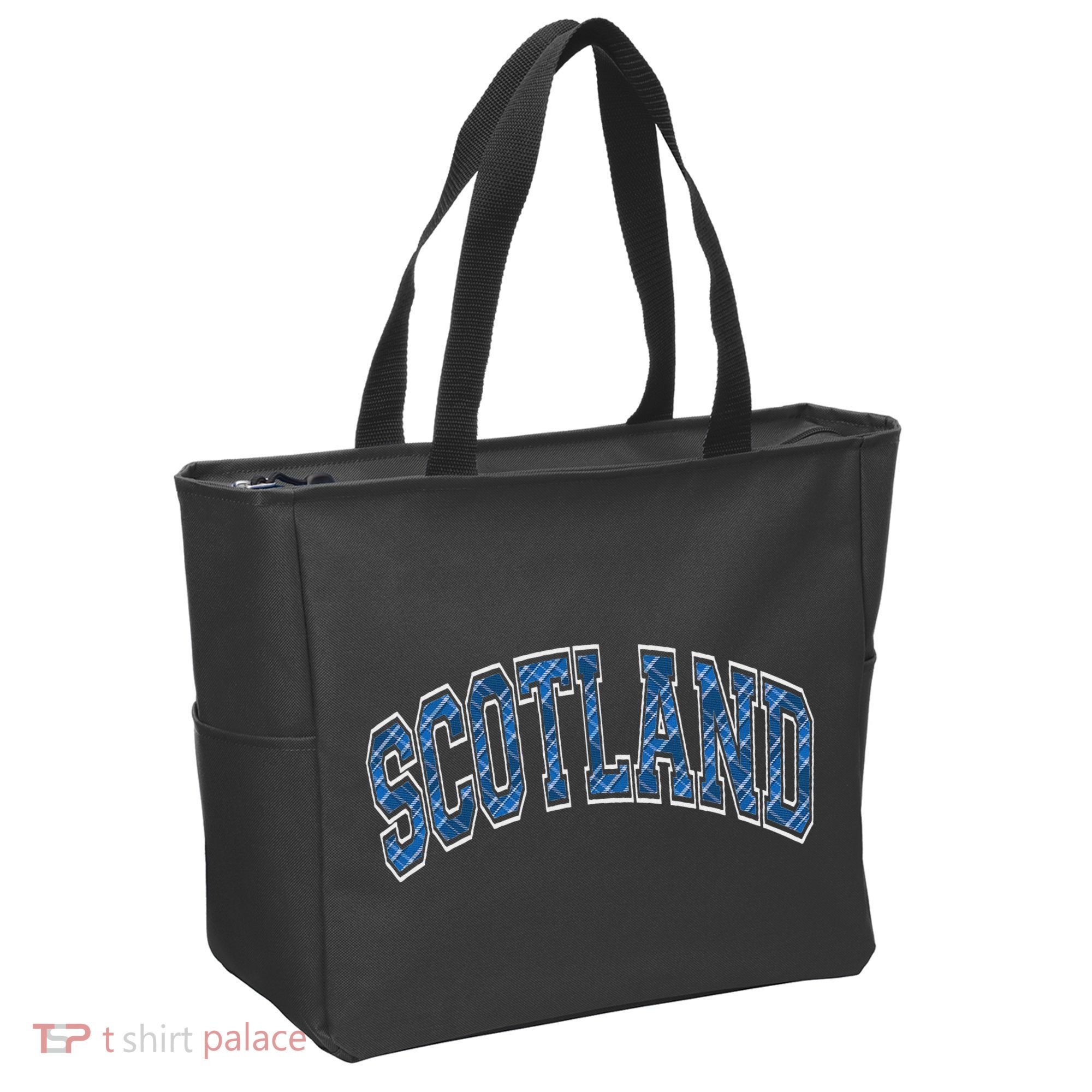 Scotland Arched Style Text Blue Plaid Pattern Tote Bag