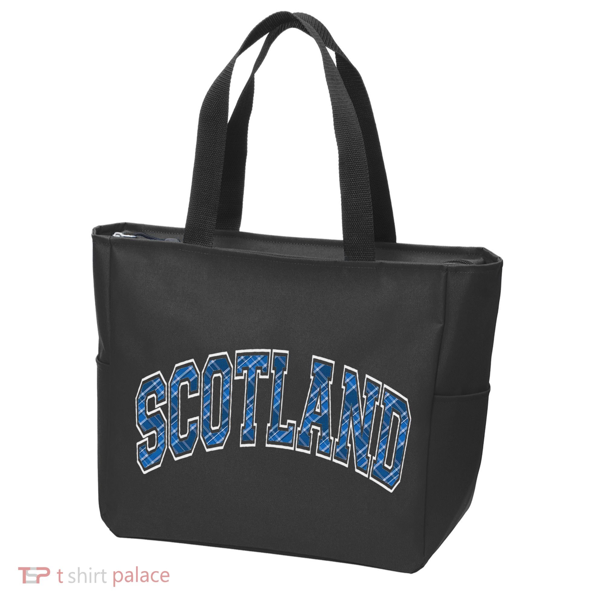 Scotland Arched Style Text Blue Plaid Pattern Tote Bag