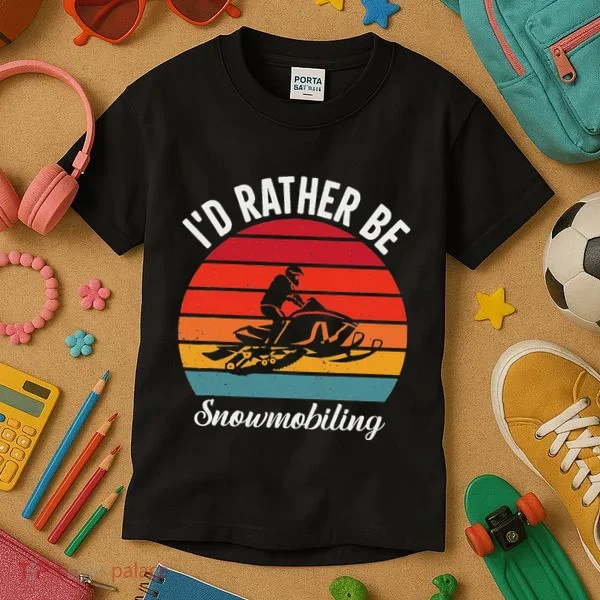 Snowmobile Art Snow Mobile Snowmobiling Kids T-Shirt