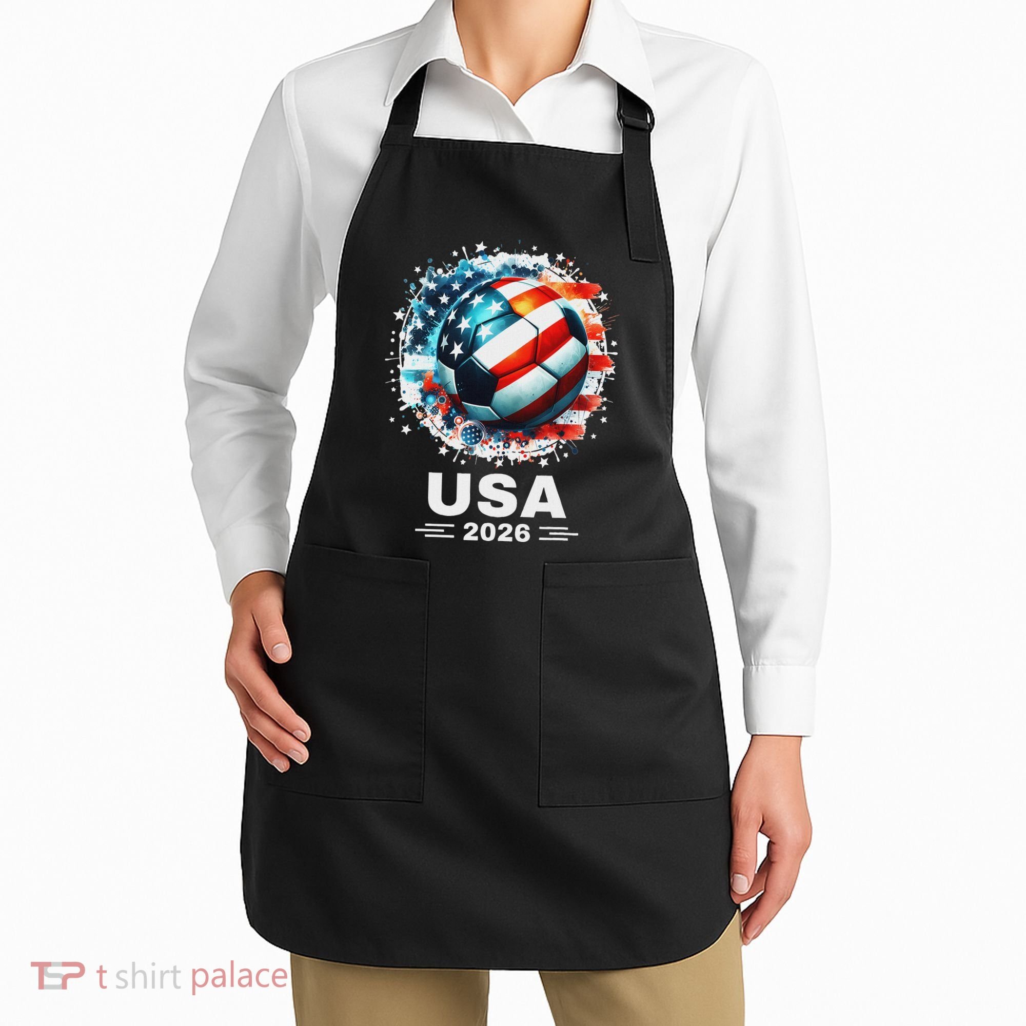 Soccer Apparel Soccer Player American Flag Cup Soccer 2026 Apron