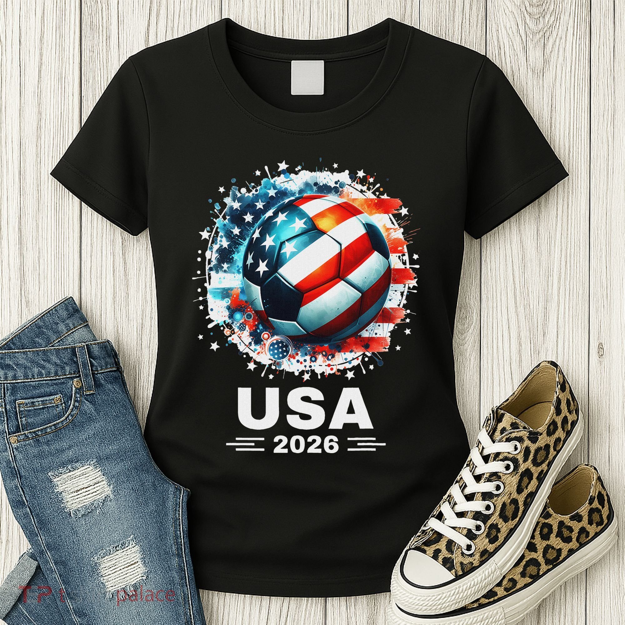 Soccer Apparel Soccer Player American Flag Cup Soccer 2026 Women's T-Shirt