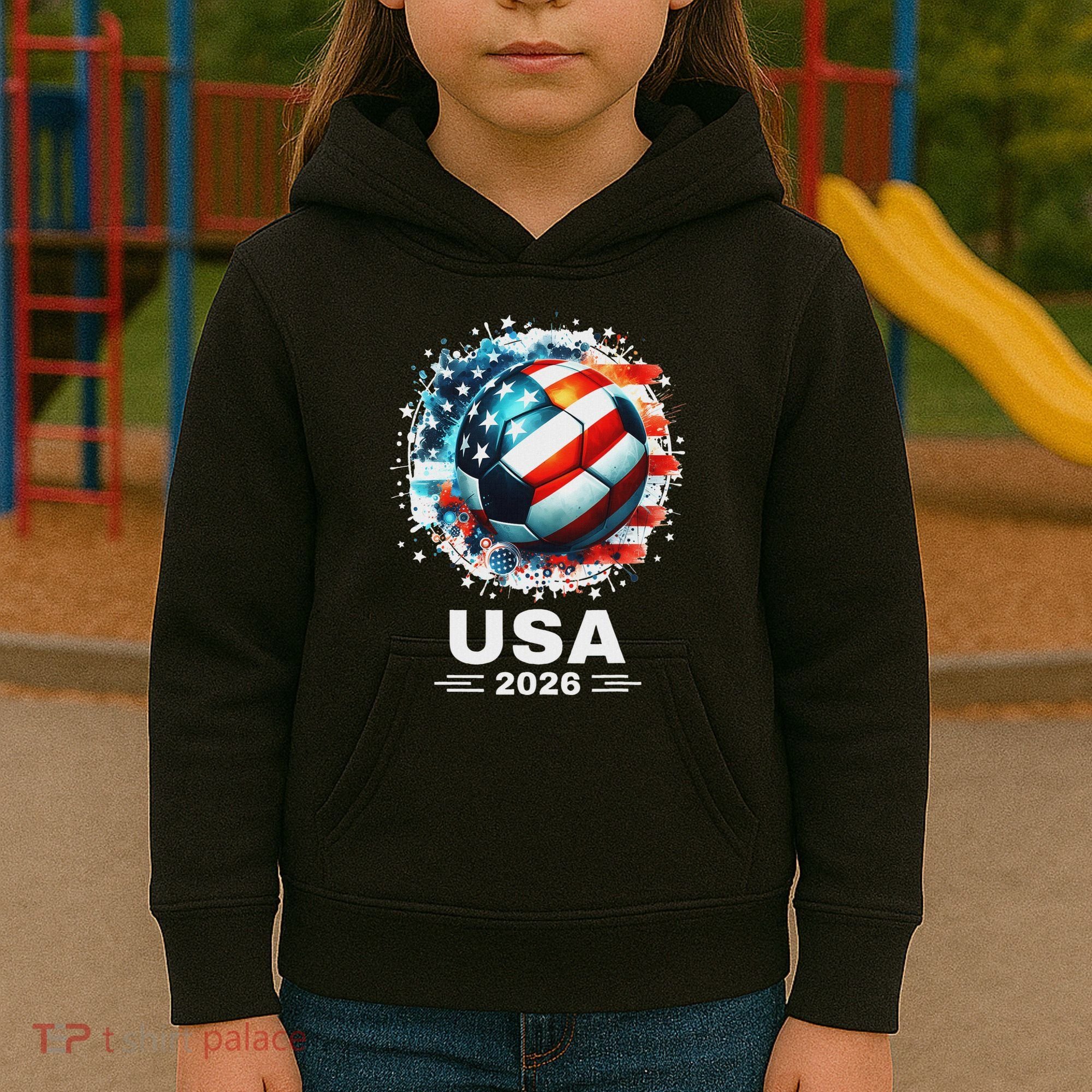 Soccer Apparel Soccer Player American Flag Cup Soccer 2026 Kids Hoodie
