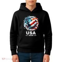 Soccer Apparel Soccer Player American Flag Cup Soccer 2026 Kids Hoodie thumb 4