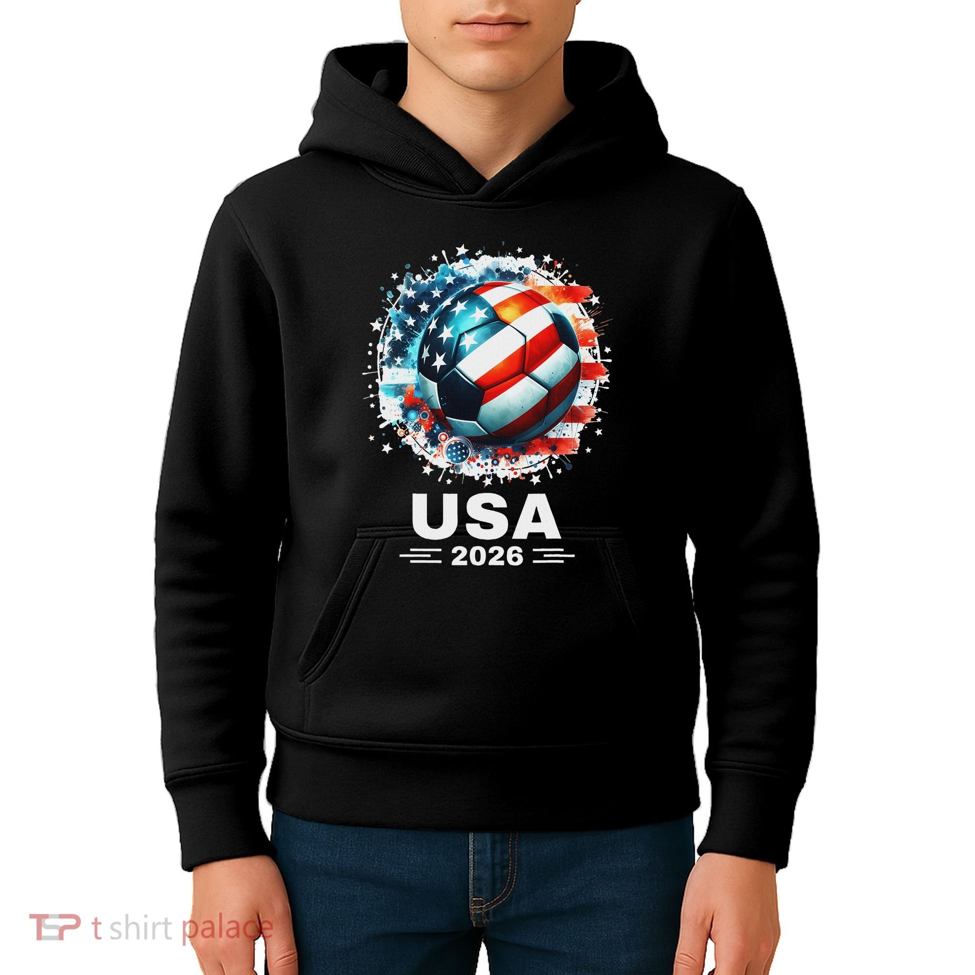 Soccer Apparel Soccer Player American Flag Cup Soccer 2026 Kids Hoodie