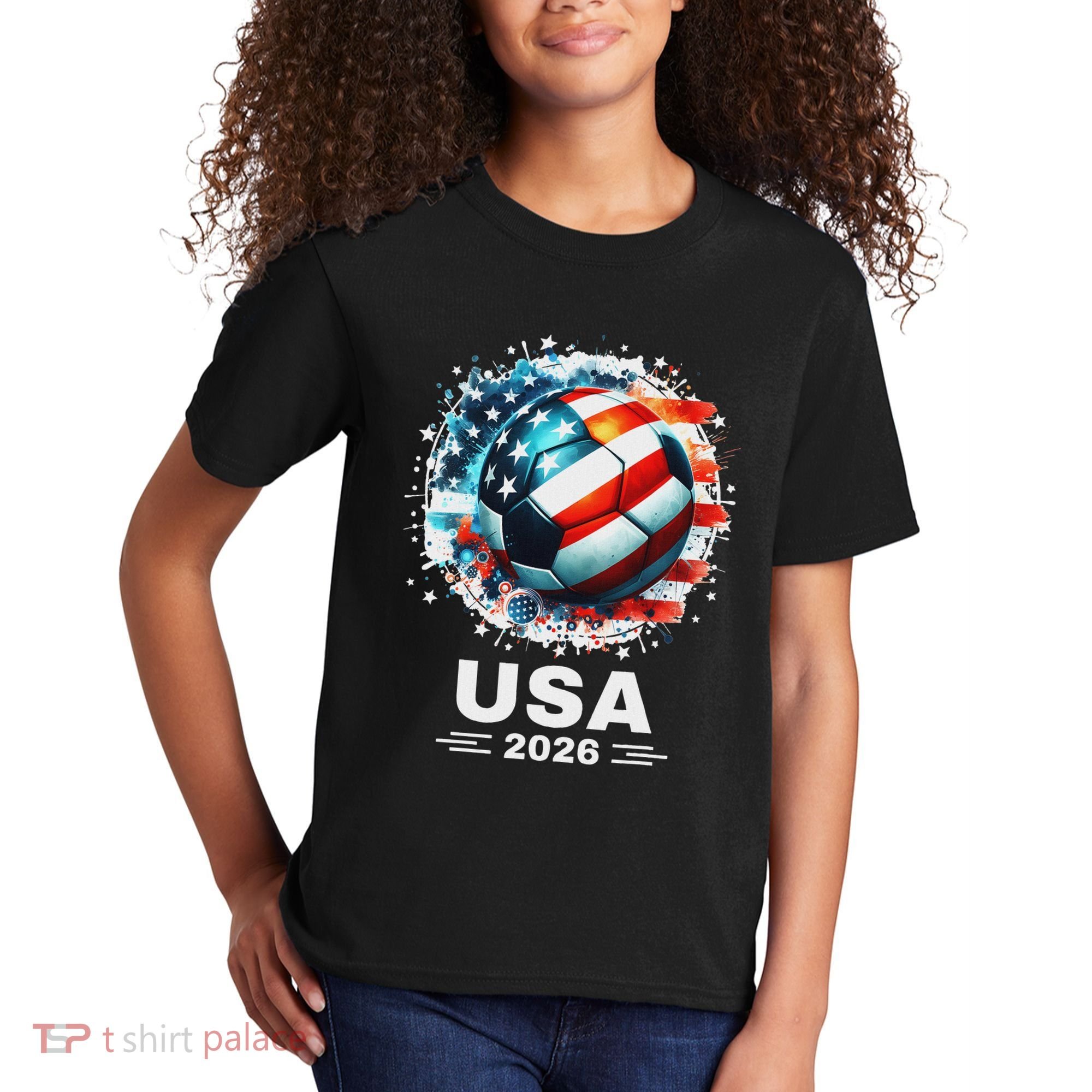 Soccer Apparel Soccer Player American Flag Cup Soccer 2026 Kids T-Shirt