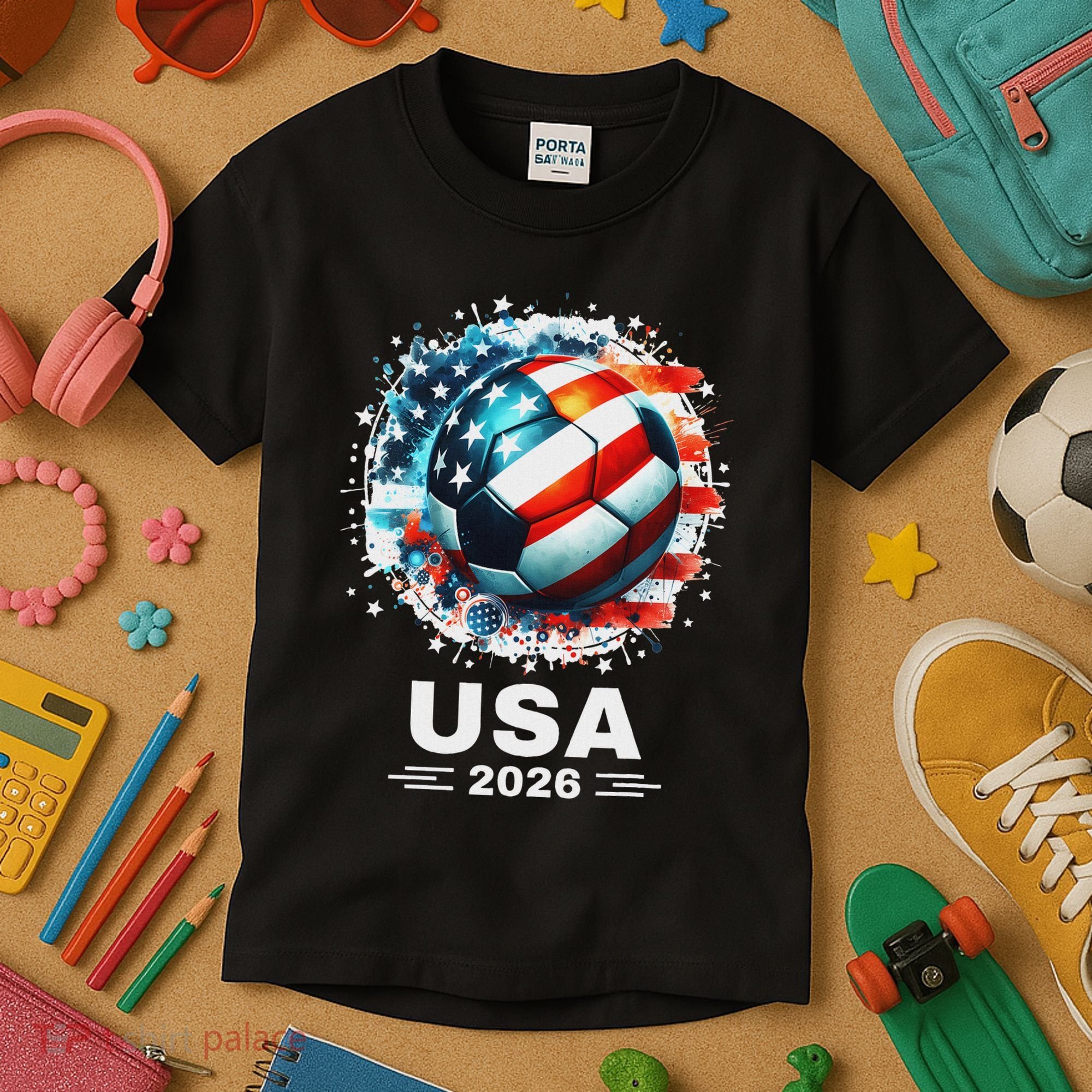 Soccer Apparel Soccer Player American Flag Cup Soccer 2026 Kids T-Shirt