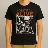 Staying Alive Skeleton Drink Coffee Funny Skeleton Skull T-Shirt thumb 3