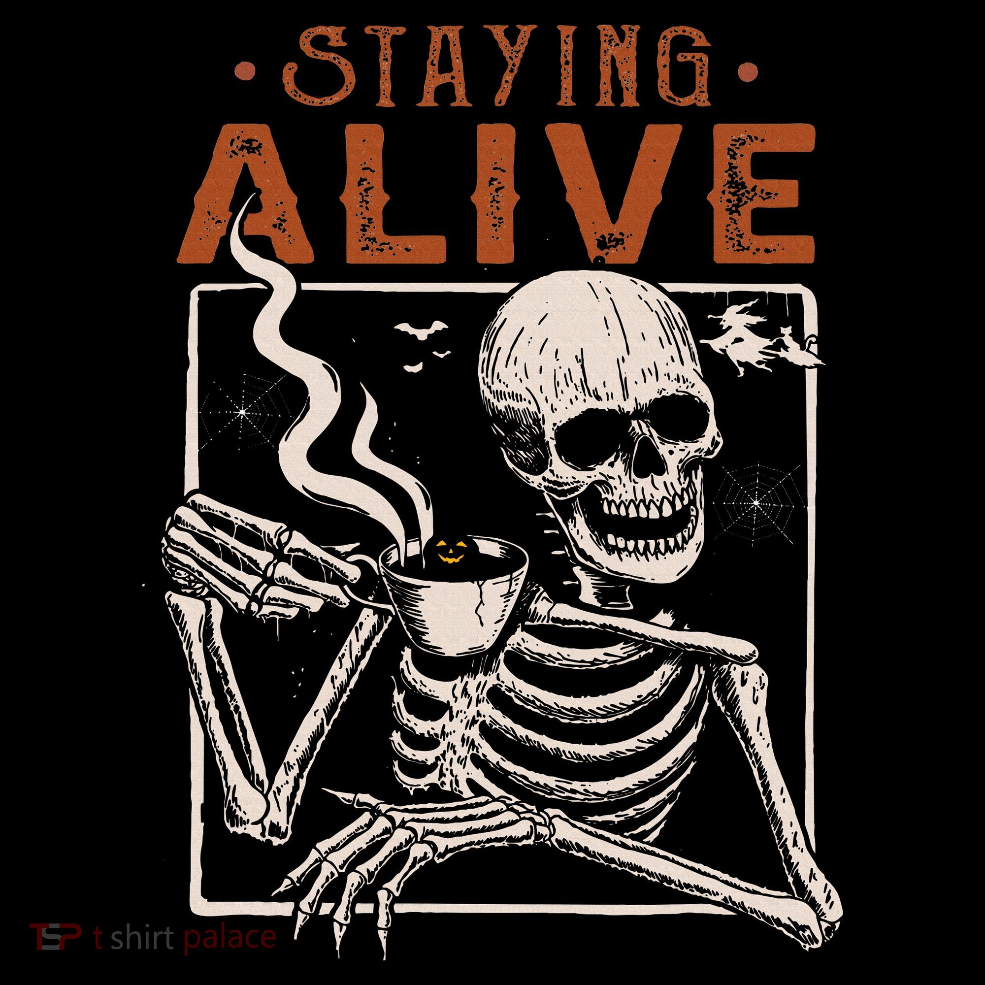 Staying Alive Skeleton Drink Coffee Funny Skeleton Skull Backpack