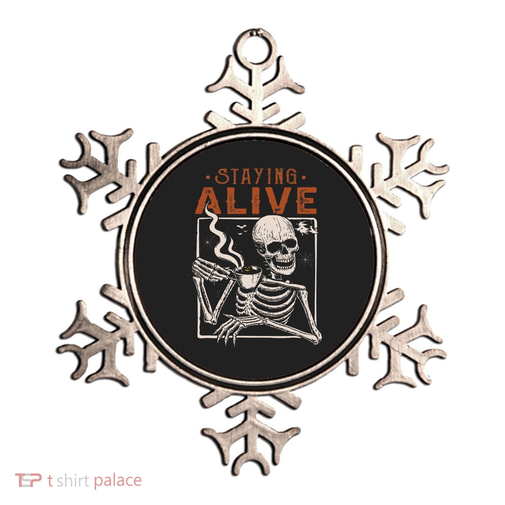 Staying Alive Skeleton Drink Coffee Funny Skeleton Skull Ornament