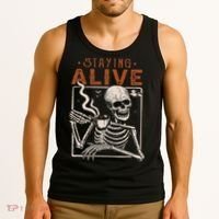 Staying Alive Skeleton Drink Coffee Funny Skeleton Skull Tank Top thumb 3