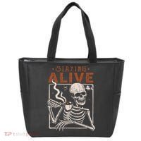 Staying Alive Skeleton Drink Coffee Funny Skeleton Skull Tote Bag thumb 0