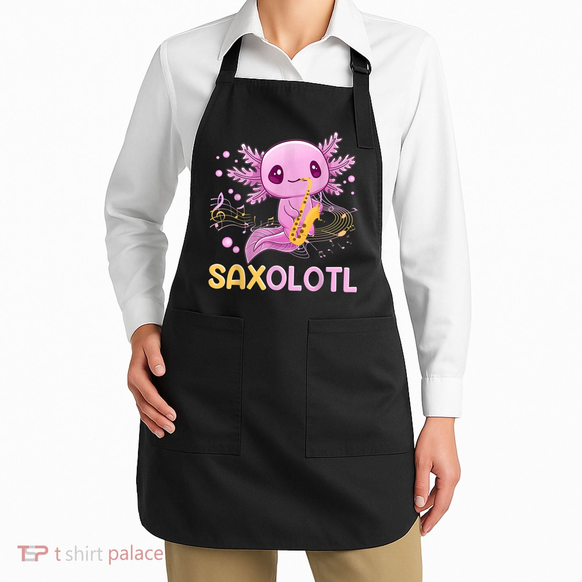 Saxolotl Adorable Saxophone Playing Funny Axolotl Gift Girls Apron