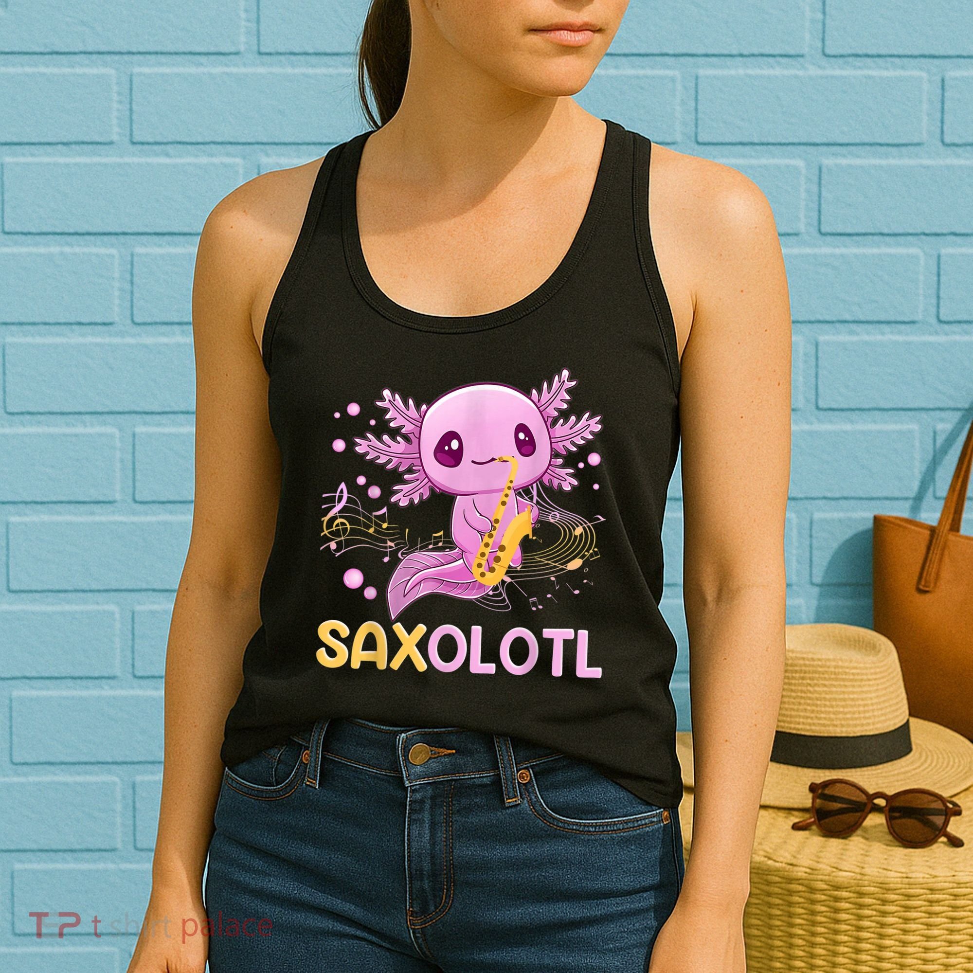 Saxolotl Adorable Saxophone Playing Funny Axolotl Gift Girls Women's Tank Top