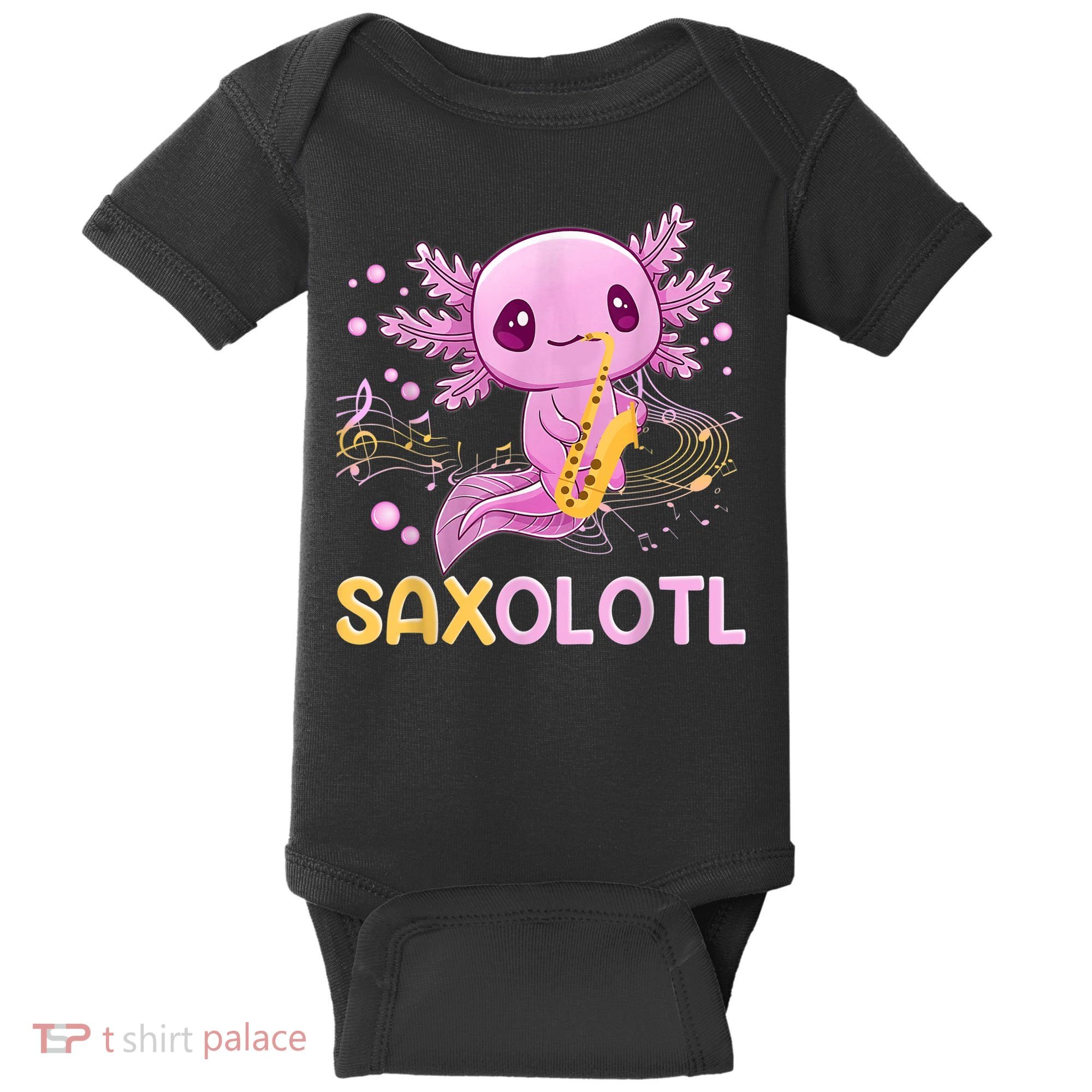 Saxolotl Adorable Saxophone Playing Funny Axolotl Gift Girls Baby Bodysuit