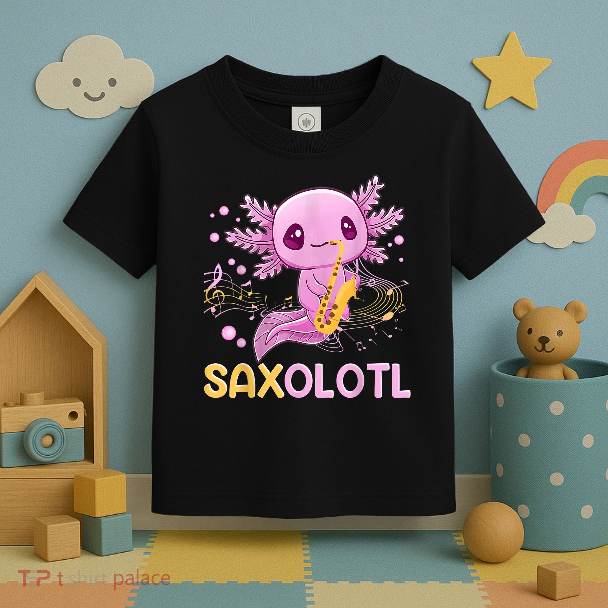 Saxolotl Adorable Saxophone Playing Funny Axolotl Gift Girls Toddler T-Shirt