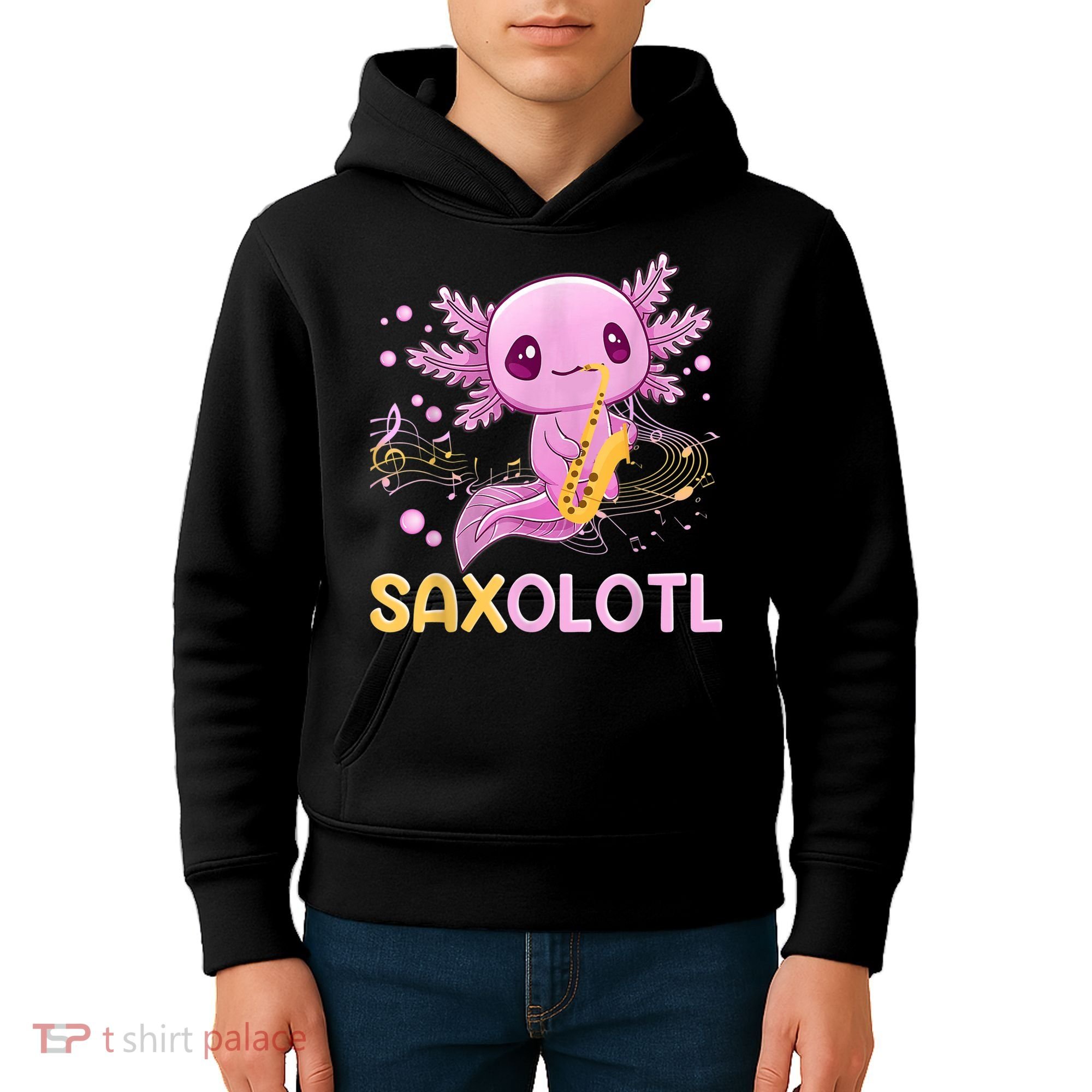 Saxolotl Adorable Saxophone Playing Funny Axolotl Gift Girls Kids Hoodie