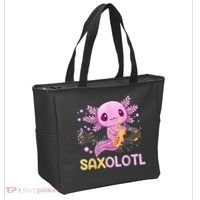 Saxolotl Adorable Saxophone Playing Funny Axolotl Gift Girls Tote Bag thumb 2