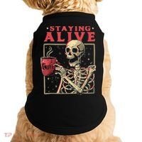 Staying Alive Skeleton Drink Coffee Funny Skeleton Skull Doggie Tank thumb 0