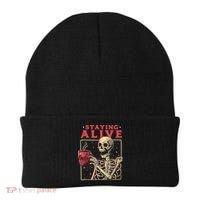 Staying Alive Skeleton Drink Coffee Funny Skeleton Skull Beanie thumb 0