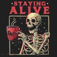 Staying Alive Skeleton Drink Coffee Funny Skeleton Skull Beanie thumb 2