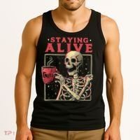 Staying Alive Skeleton Drink Coffee Funny Skeleton Skull Tank Top thumb 3