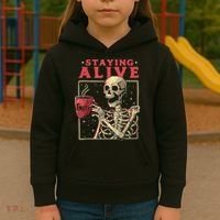 Staying Alive Skeleton Drink Coffee Funny Skeleton Skull Kids Hoodie thumb 3