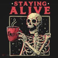 Staying Alive Skeleton Drink Coffee Funny Skeleton Skull Kids Long Sleeve Shirt thumb 2