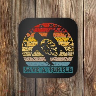 Skip A Straw Save A Turtle Vintage Retro Save A Turtle Coaster
