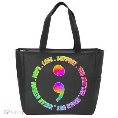 Suicide Awareness Semi Colon Support Tote Bag
